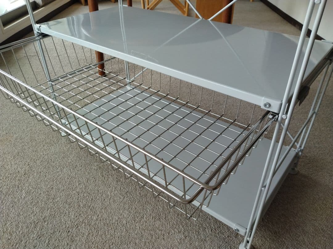 【美品】MUJI無印良品 スチールユニットシェルフ小ワイド86cmバスケット×2