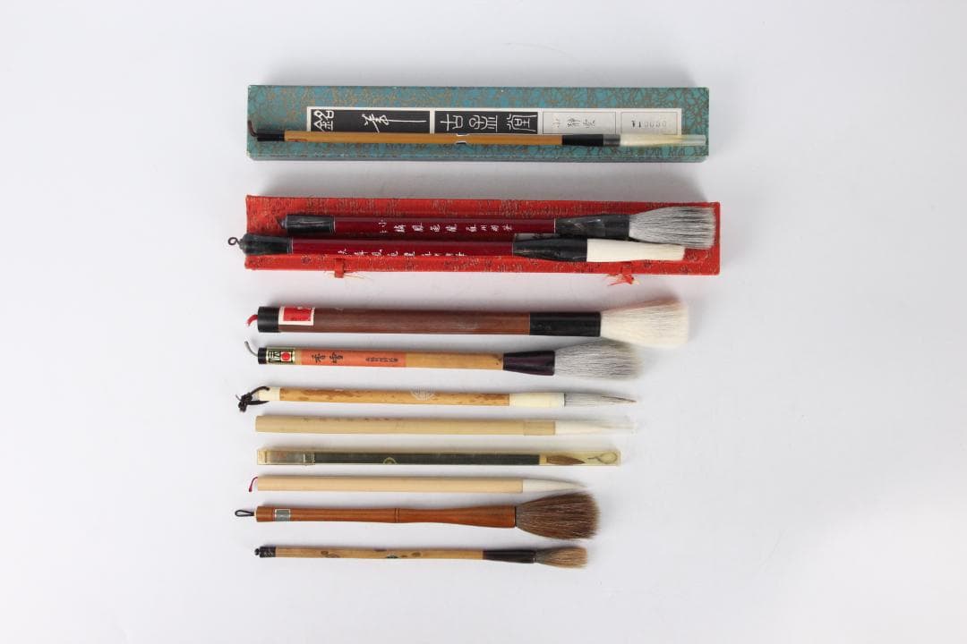 時代 まとめて 大量セット 共箱付 中国筆 日本筆 混合 文房具 FJ11-25
