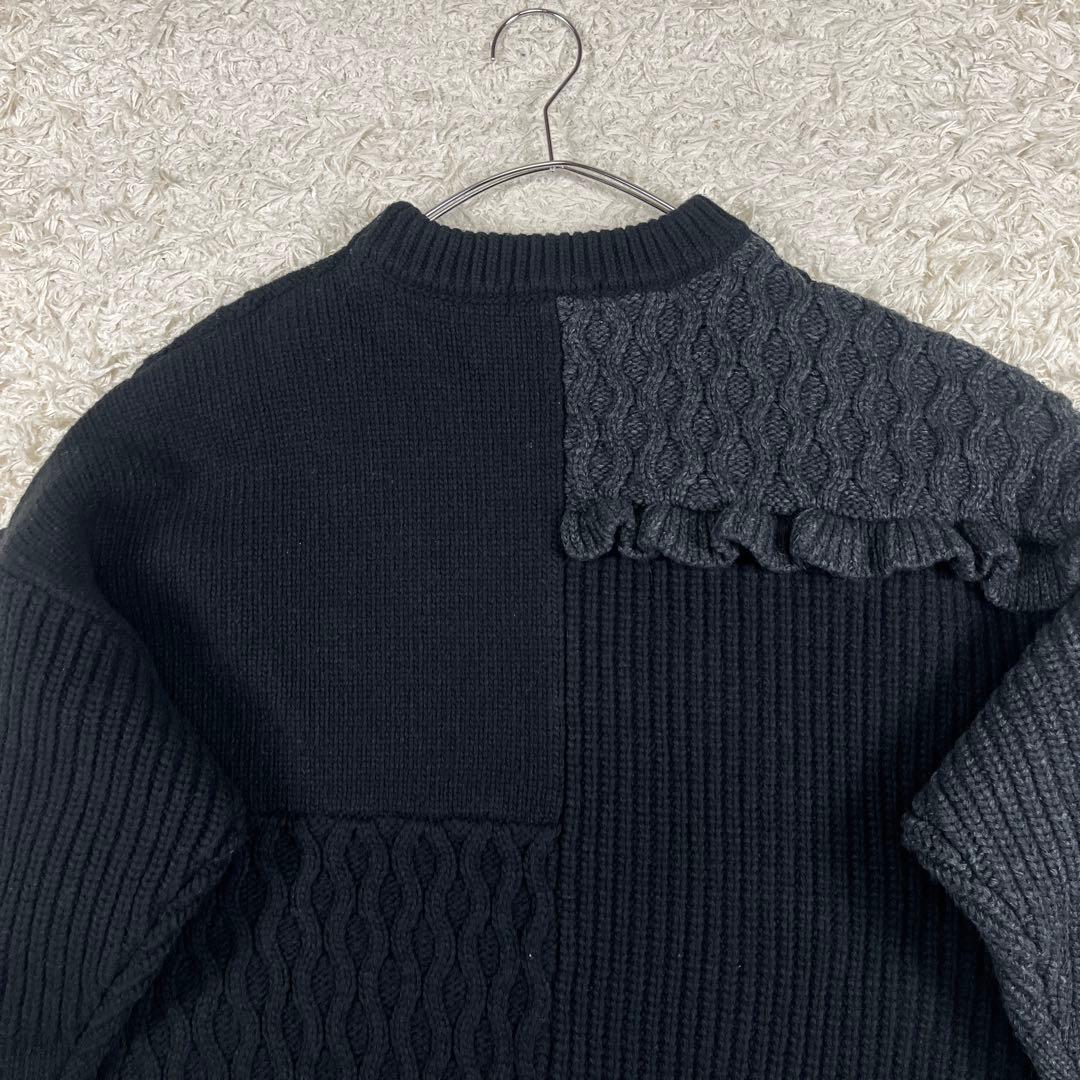 MACHATT マチャット 厚手 パッチワーク フリル ニット ブラック