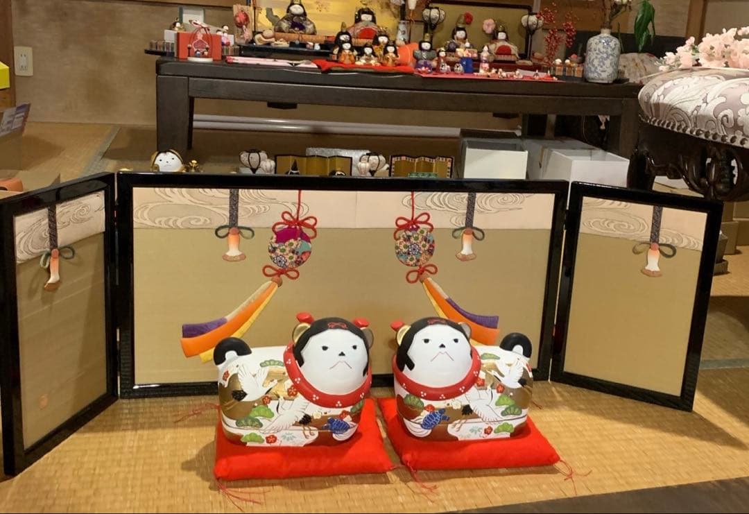 犬筥 屏風 ひな祭り 雛人形 大サイズ 手毬 刺繍 特注品 屏風 廃盤品