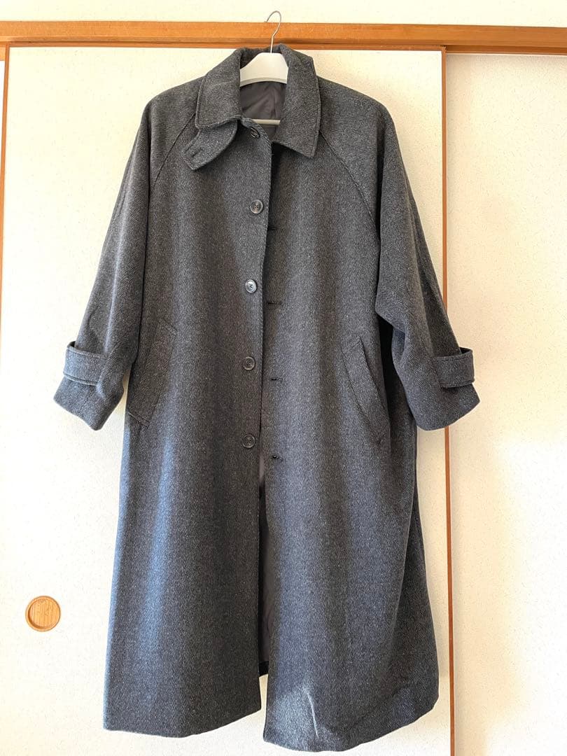 epnok ウール ブレンド ヘリンボーン ステンカラー コート 黒 グレー S