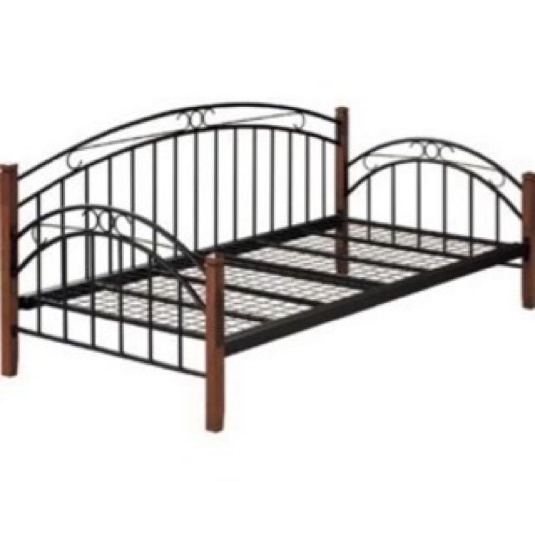【直接引取】アイアン×ウッドシングルベッドフレーム