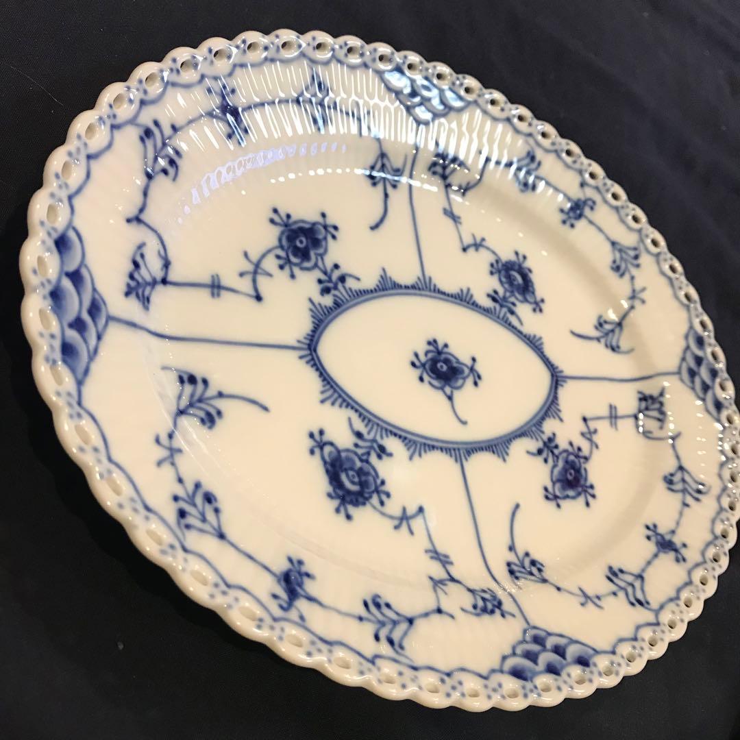 【未使用】1985年製 デンマーク製 ブルーフルーテッド フルレース 2枚セット