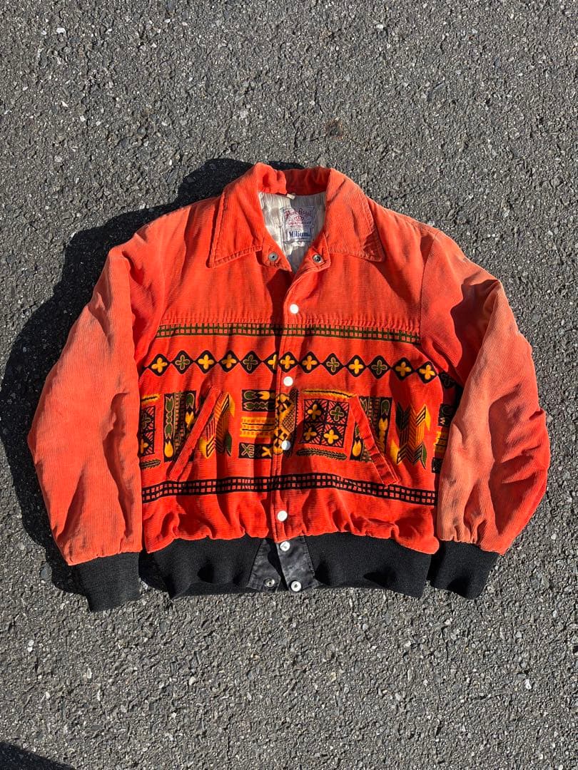 50s プリントコーデュロイ ジャケット ネイティブ柄 スポーツジャケット