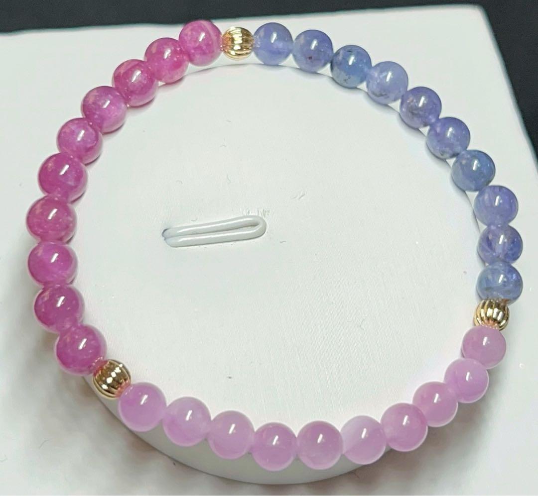 ルビー　タンザナイト　クンツァイト　ピンク　天然石　天然石ブレスレット　小粒