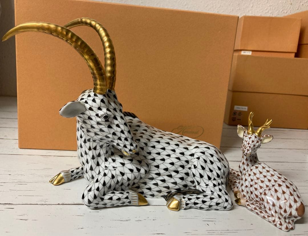 希少 ヘレンド アンテロープ 金彩 フィギュリン