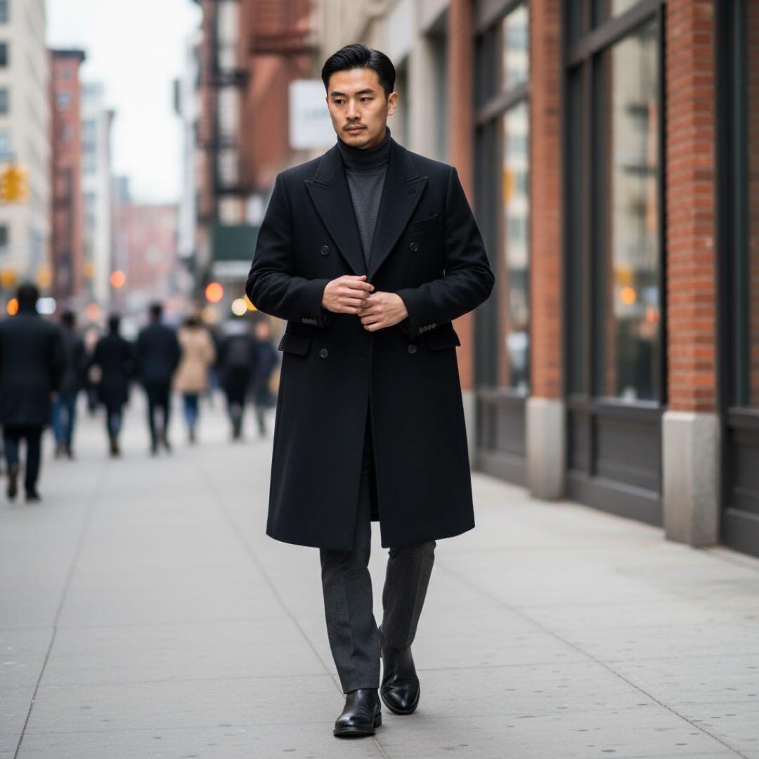 【最高級カシミヤ100%】イタリア製 ロングチェスターコート ダブル 40 黒