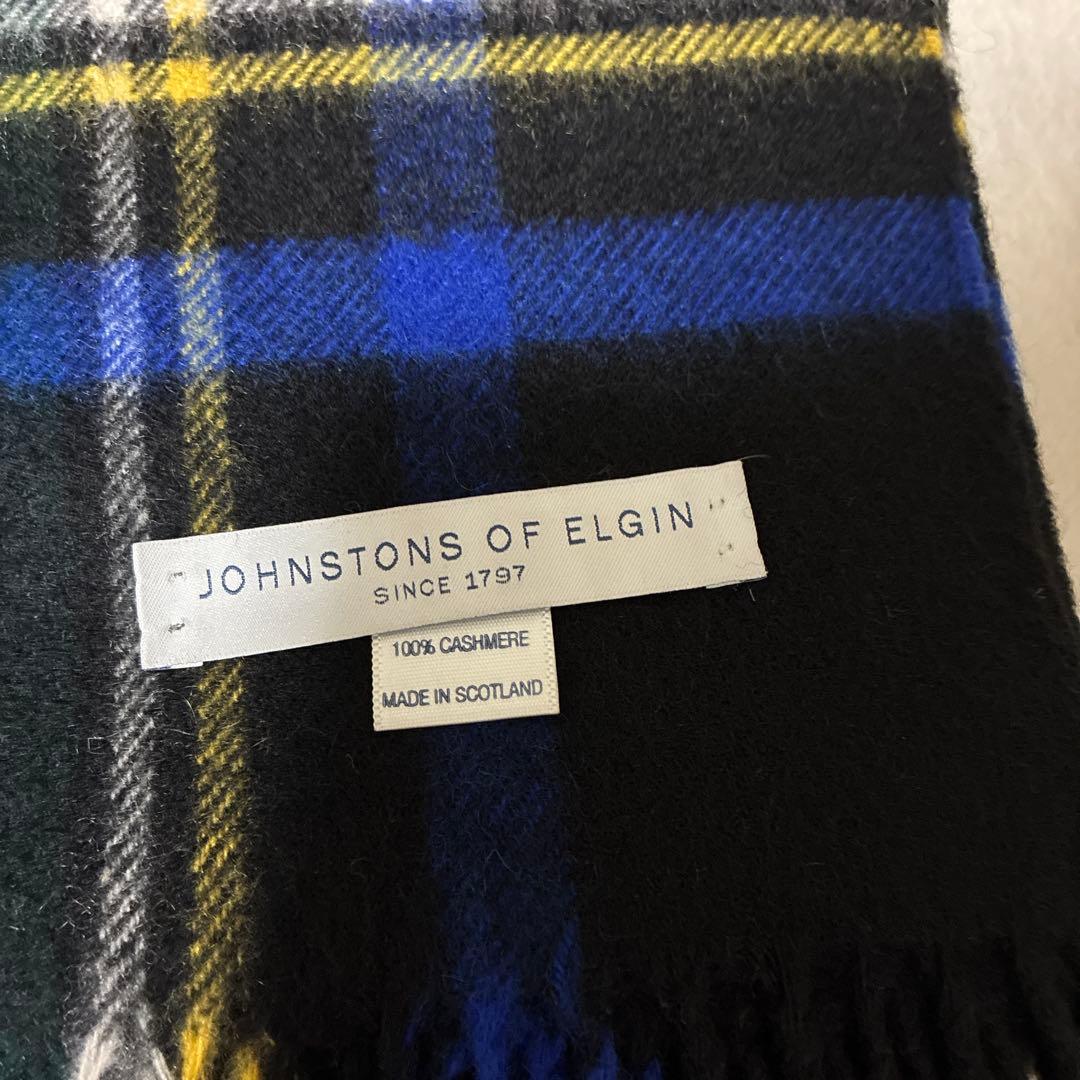 ジョンストンズ　大判ストール　ブラックスチュワート　JOHNSTONS