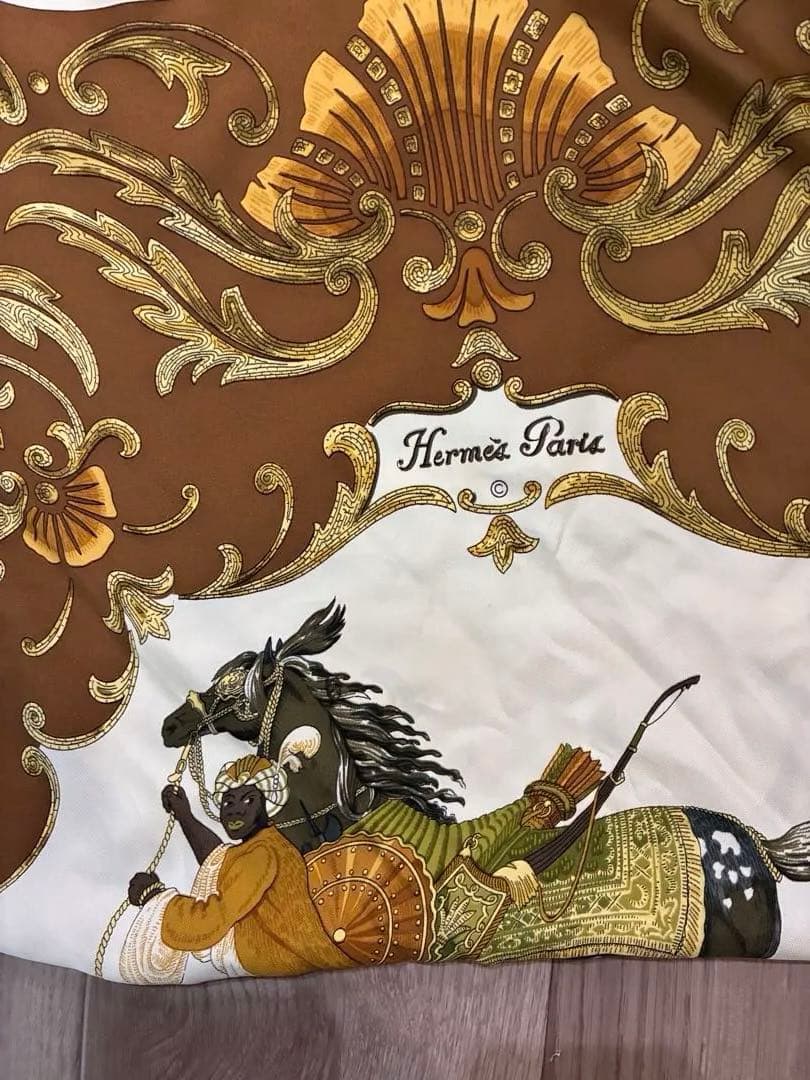 エルメス　スカーフ　ビンテージ　ブラウン　茶色　カレ　90