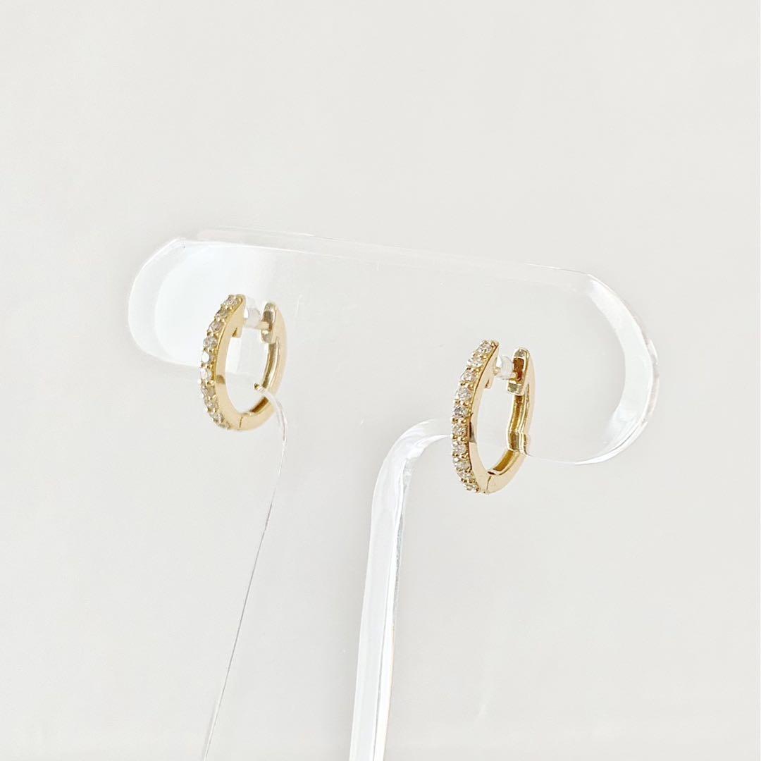 大特価！！K18 天然ダイヤモンド　中折れピアス　フープピアス