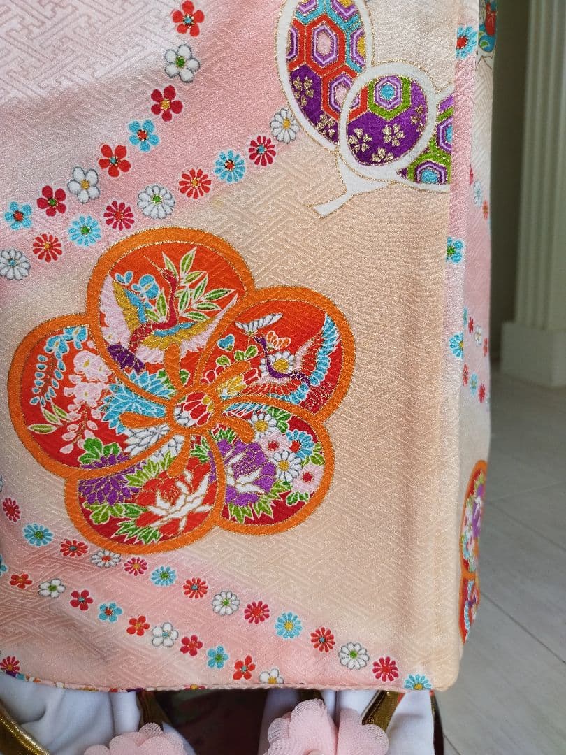 アンティーク　ベビーピンク系着物単品