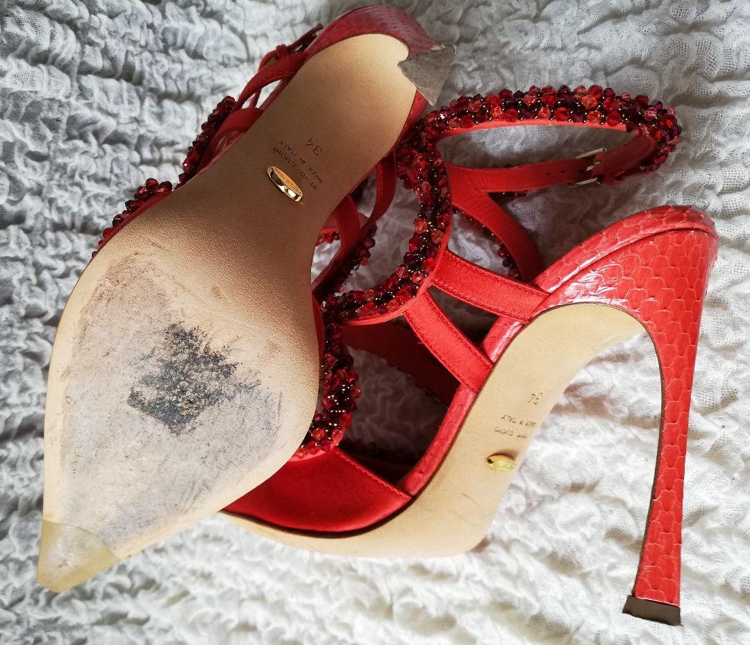 Sergio Rossi セルジオロッシ◆ビジュー サンダル 赤 35◆1度のみ