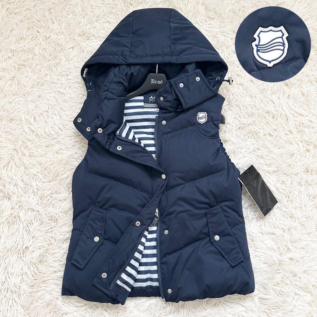 ムータマリン 2way ダウンベスト 裏地ストライプ ネイビー M