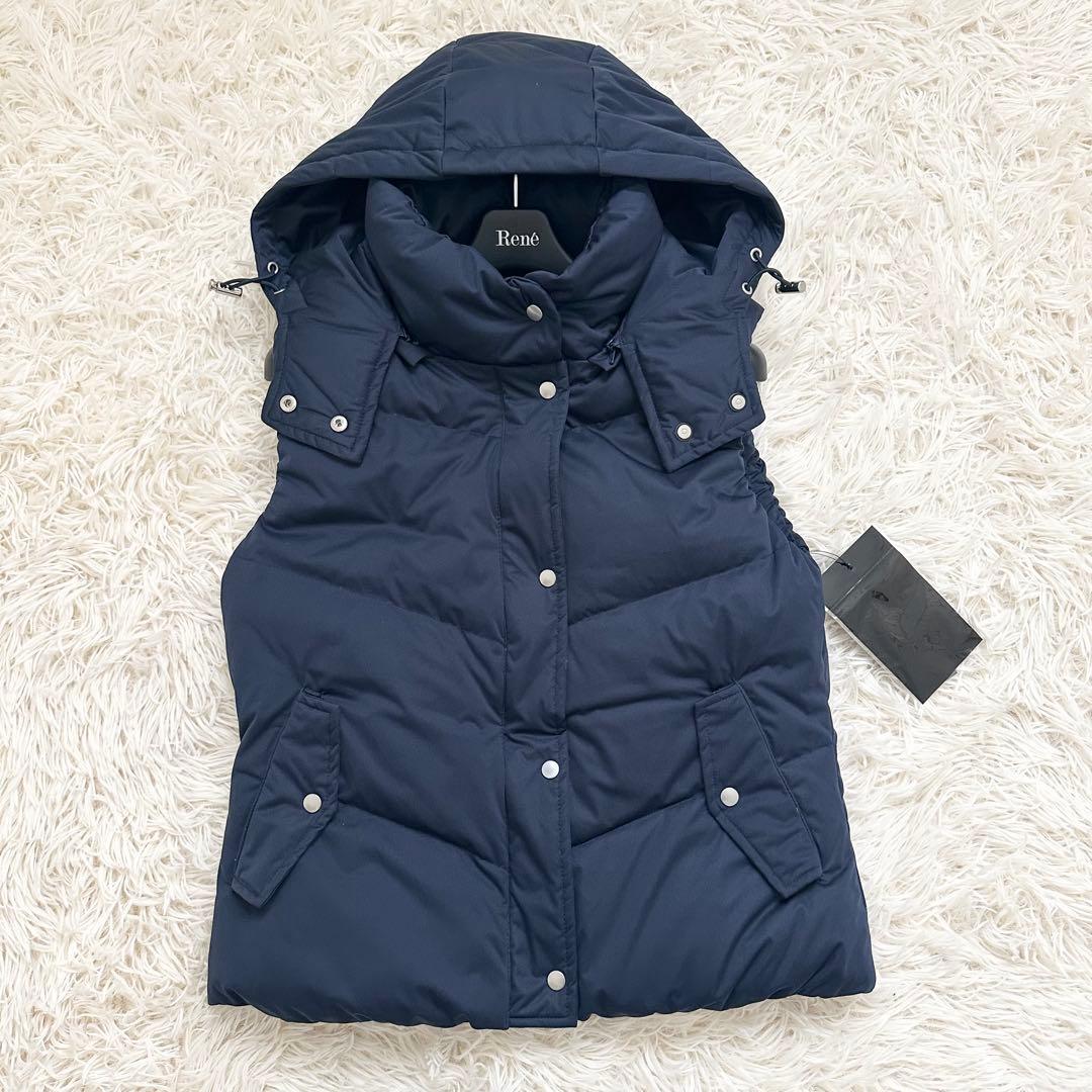 ムータマリン 2way ダウンベスト 裏地ストライプ ネイビー M