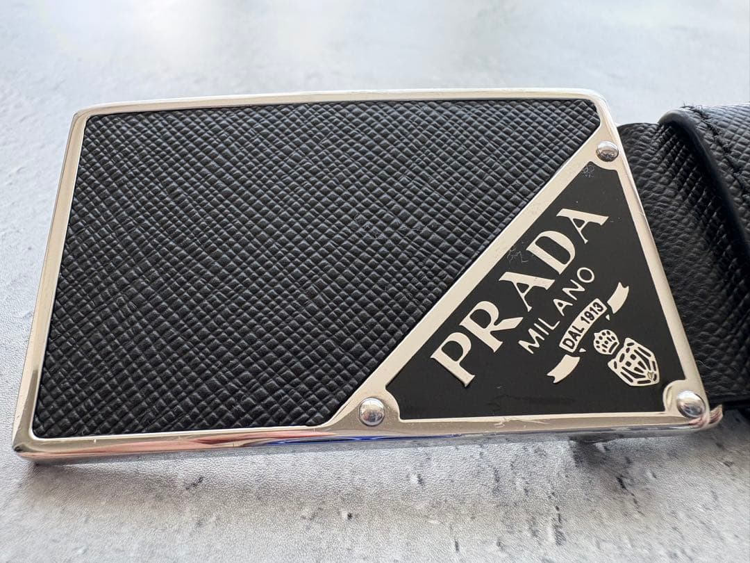 RさまPRADA プラダ サフィアーノレザーバックルベルト ブラック　34/85