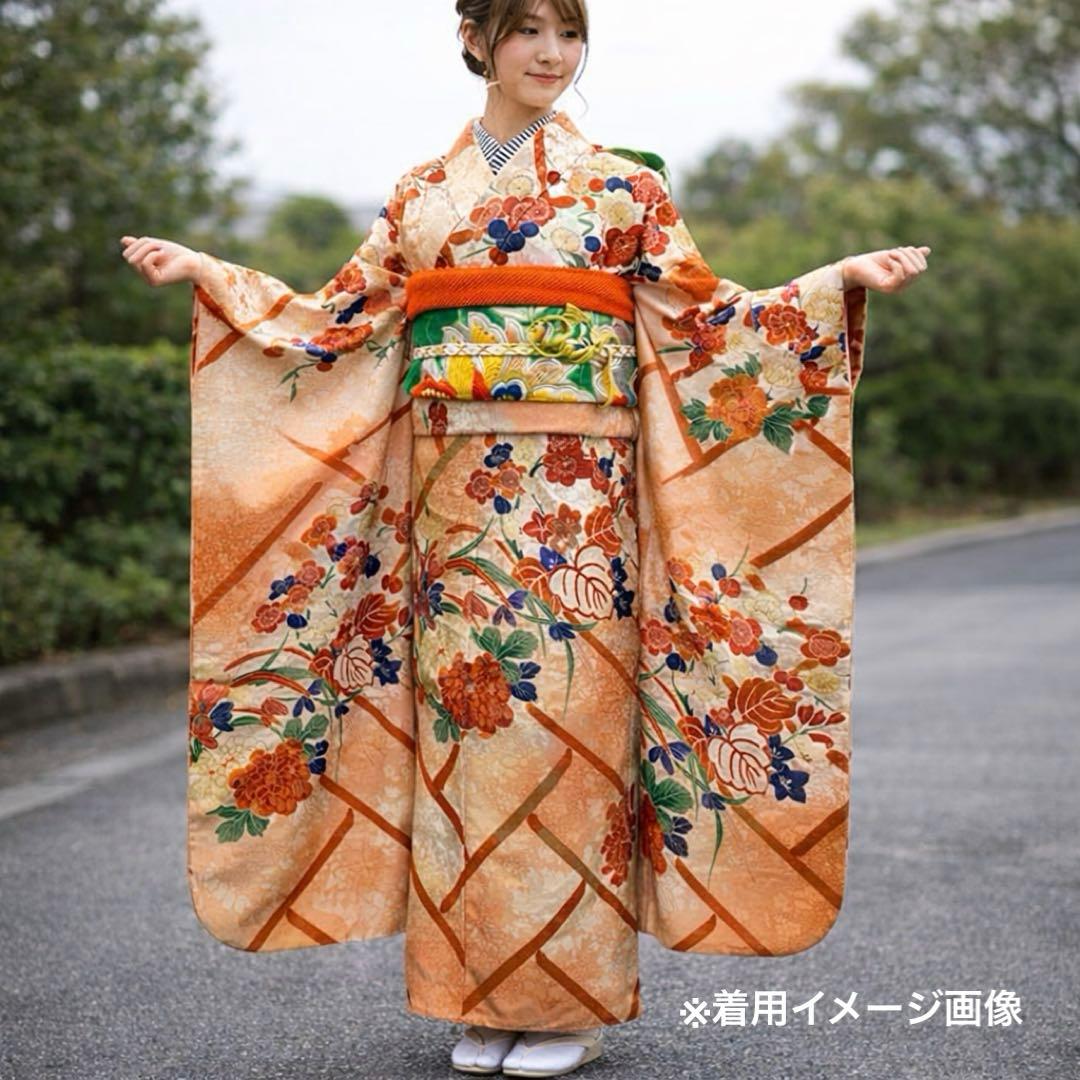 406aj4■ハーフ成人式 十三参り ジュニアアンティーク振袖&袋帯■