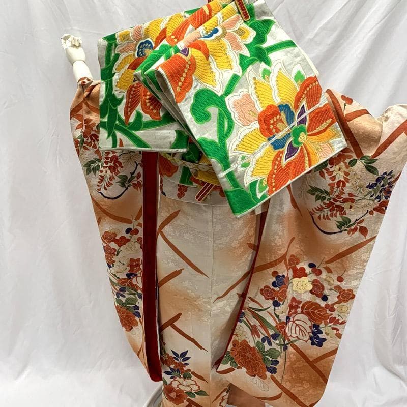406aj4■ハーフ成人式 十三参り ジュニアアンティーク振袖&袋帯■