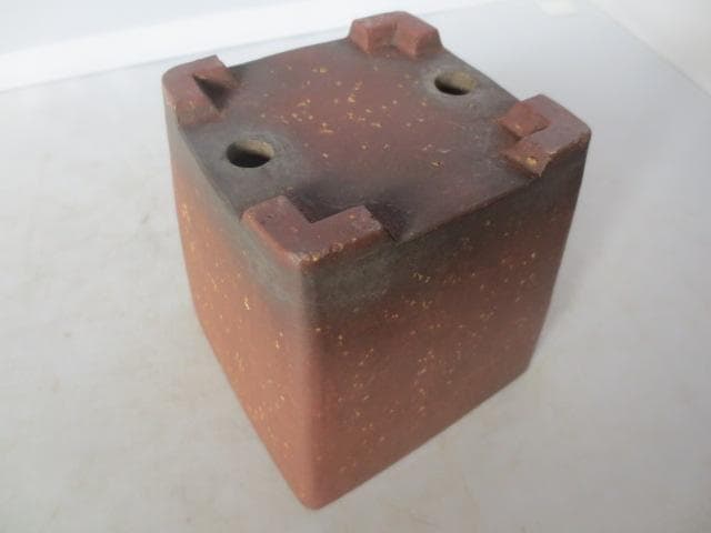 梨泥下方型　花盆　古渡　朱泥花盆　中国古鉢　高さ9.5㎝　　R7/12/18-2