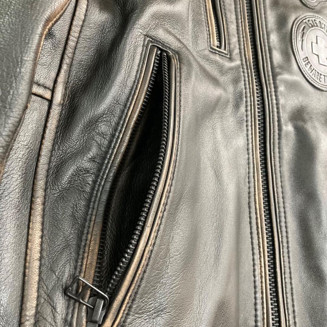 15799✨良品✨アビレックス 茶芯加工 シープスキン ライダースジャケット
