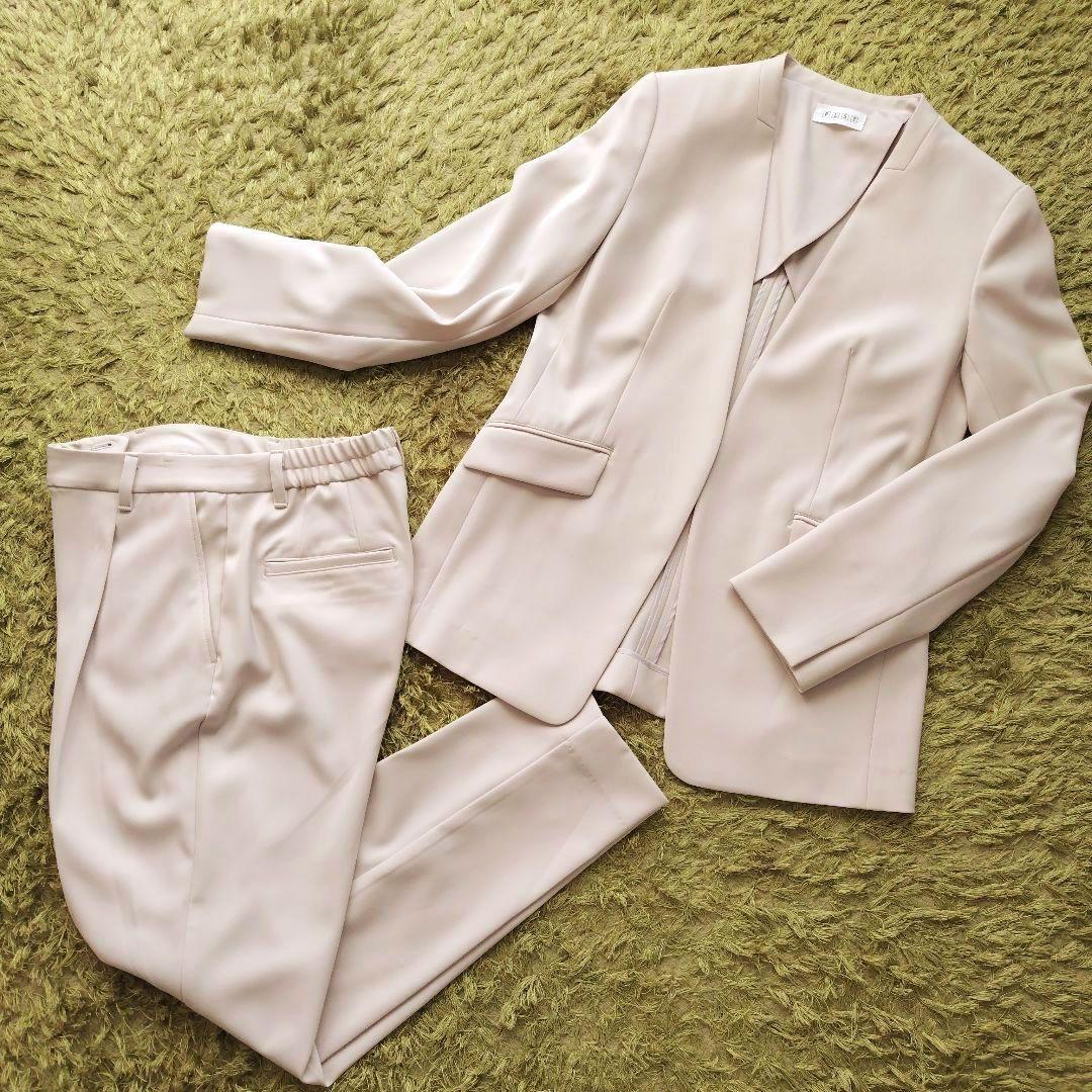 【美品】プラステ セットアップ ノーカラー とろみ素材 洗濯可 上下セット