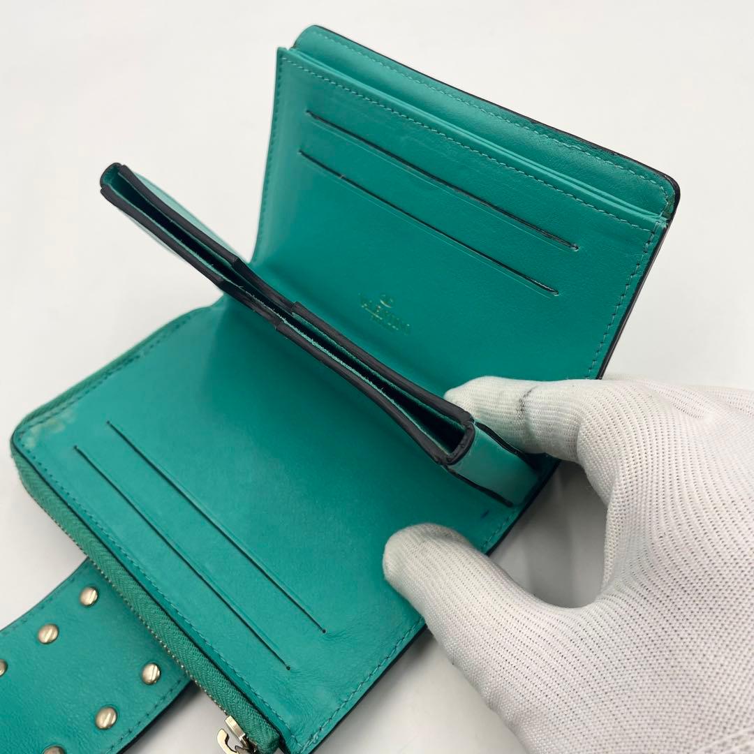 Valentino ヴァレンティノ ロックスタッズ ストラップ 折り財布グリーン
