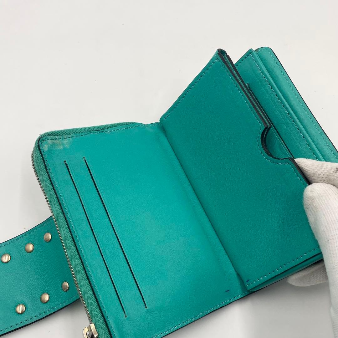 Valentino ヴァレンティノ ロックスタッズ ストラップ 折り財布グリーン