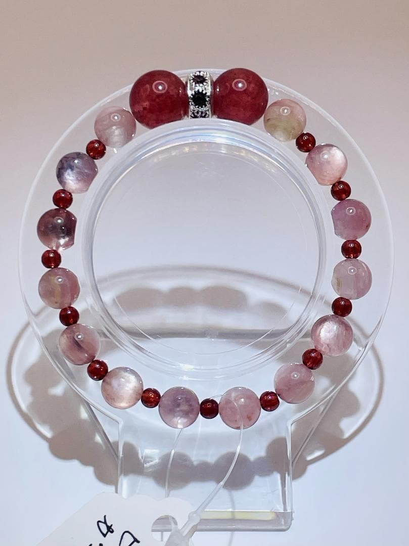 【ストロベリークォーツ/ピンクマイカ/ガーネット】内径約15.5cm 浄化済み