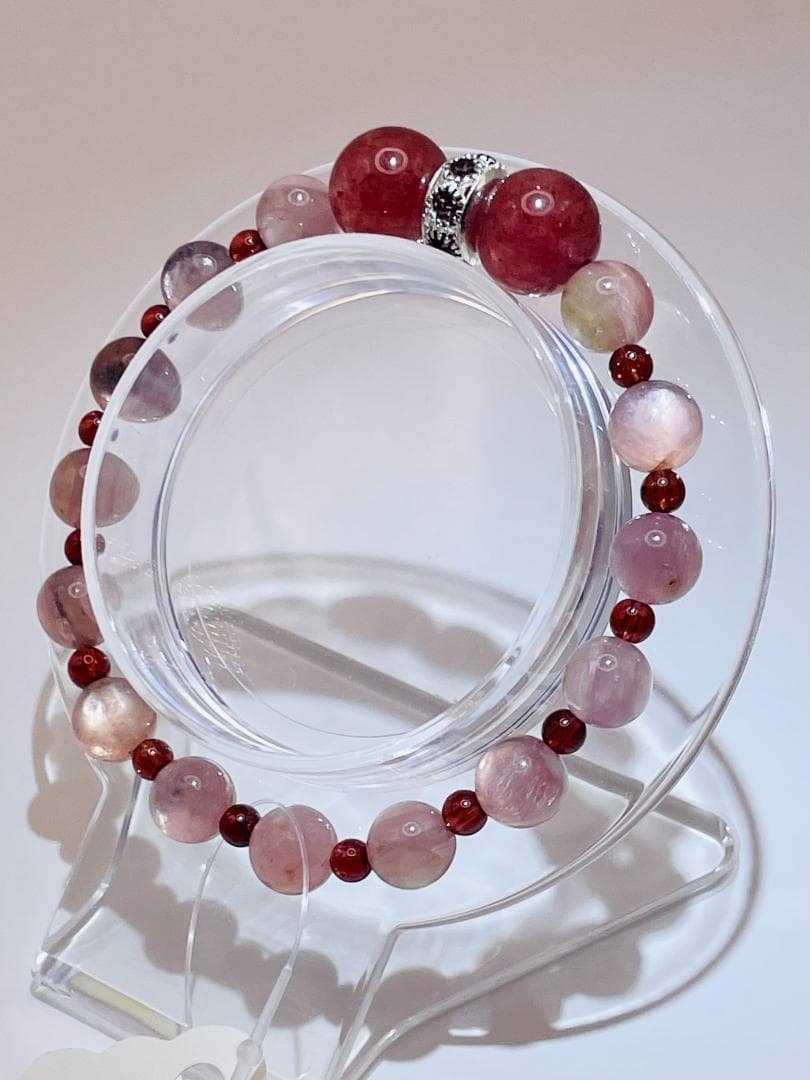 【ストロベリークォーツ/ピンクマイカ/ガーネット】内径約15.5cm 浄化済み