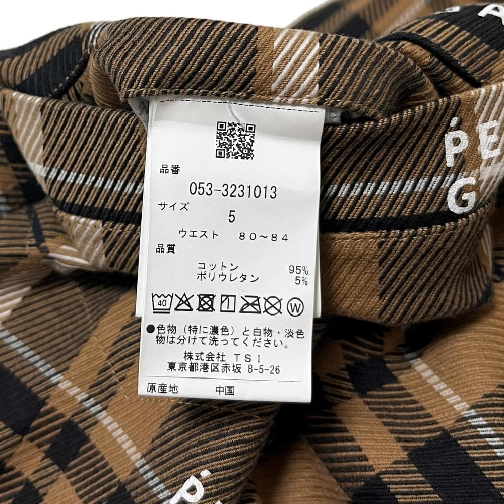 美品 パーリーゲイツ コットン ストレッチ カルゼ チェック ロゴ パンツ