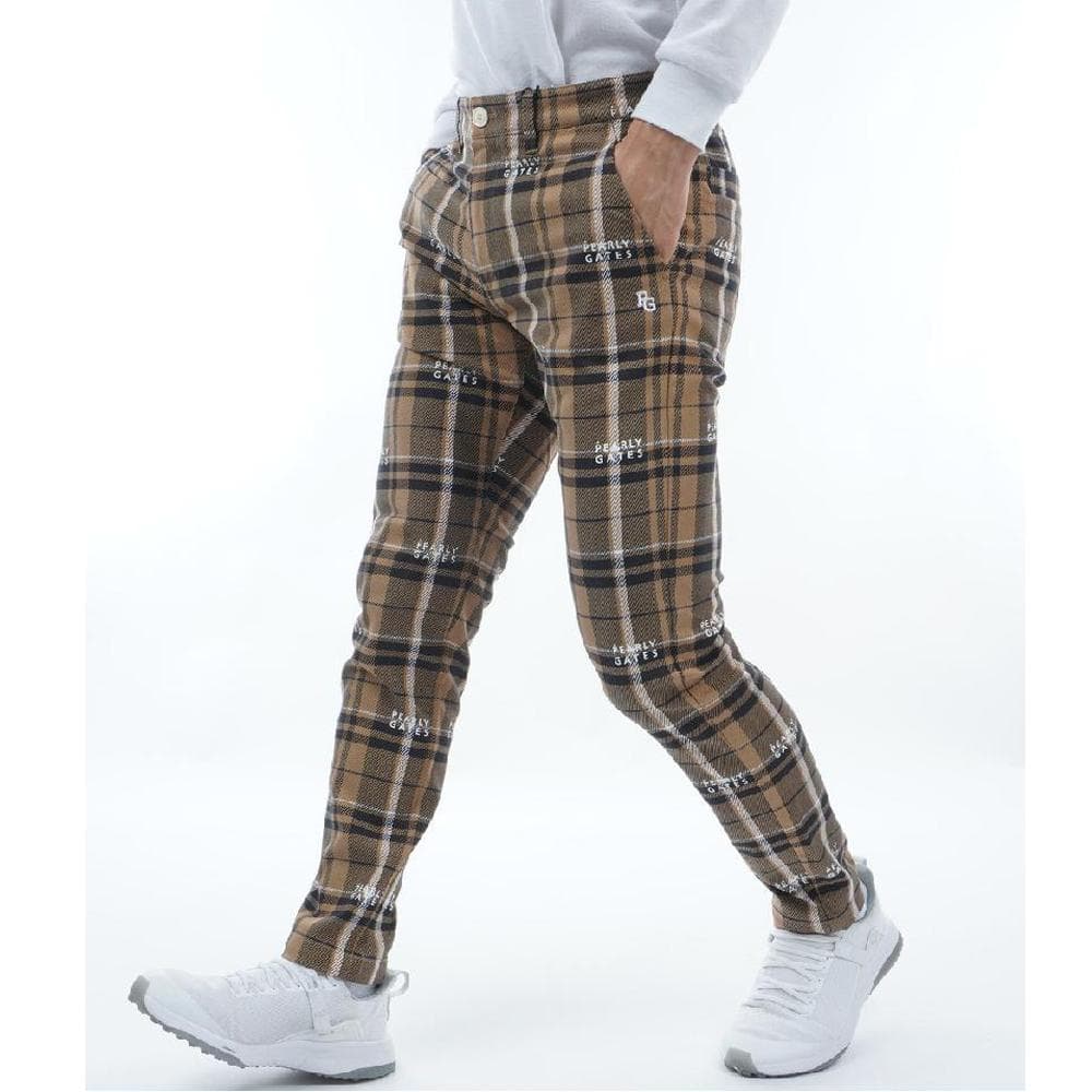 美品 パーリーゲイツ コットン ストレッチ カルゼ チェック ロゴ パンツ