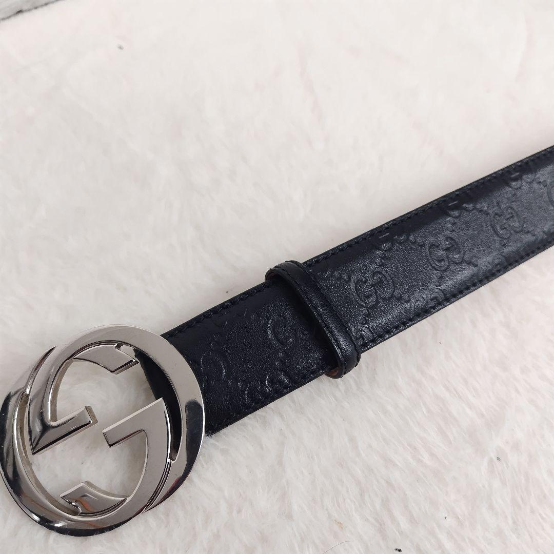 ✨超美品✨ GUCCIベルト インターロッキング ブラック シルバー グッチシマ