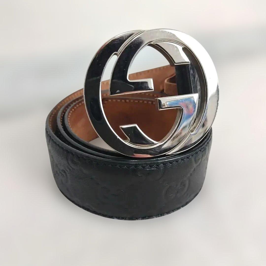 ✨超美品✨ GUCCIベルト インターロッキング ブラック シルバー グッチシマ