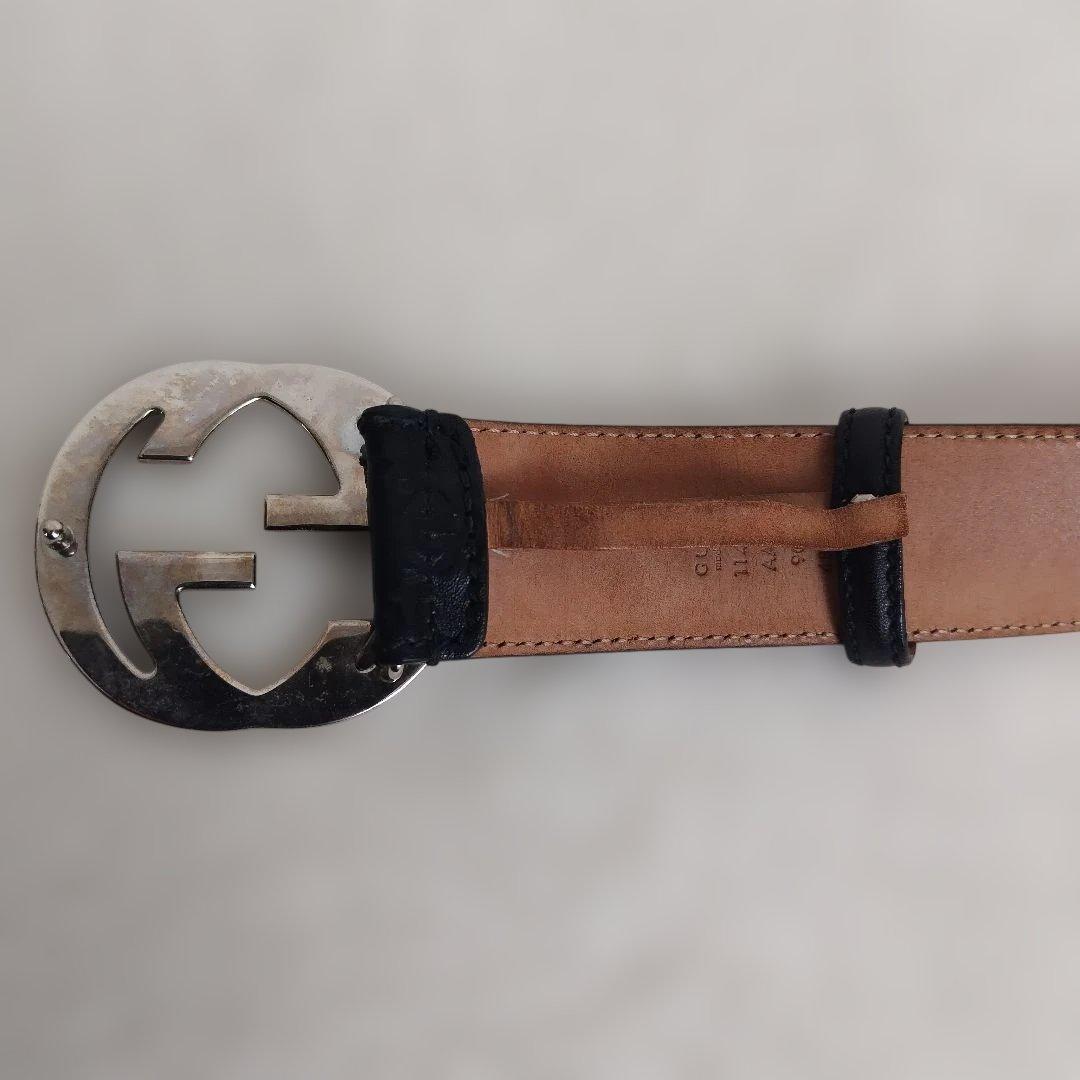 ✨超美品✨ GUCCIベルト インターロッキング ブラック シルバー グッチシマ