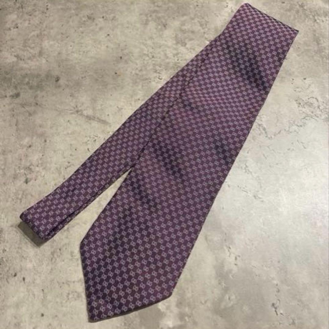 【新品級】GUCCI パープル GGパターン ネクタイ シルク イタリア製