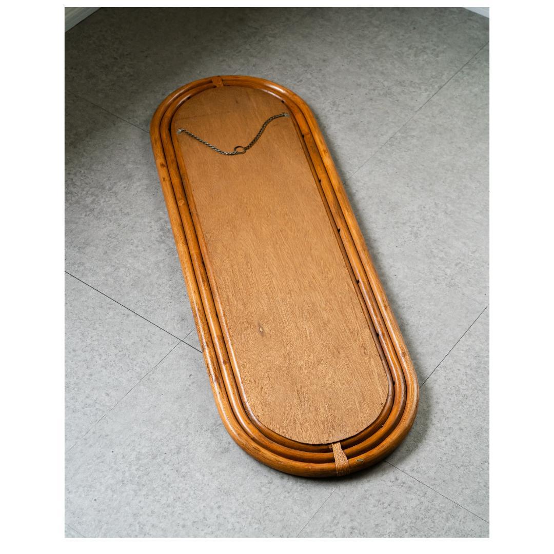 ヴィンテージ ラタン ウォールミラー 藤家具 昭和レトロ　アンティーク