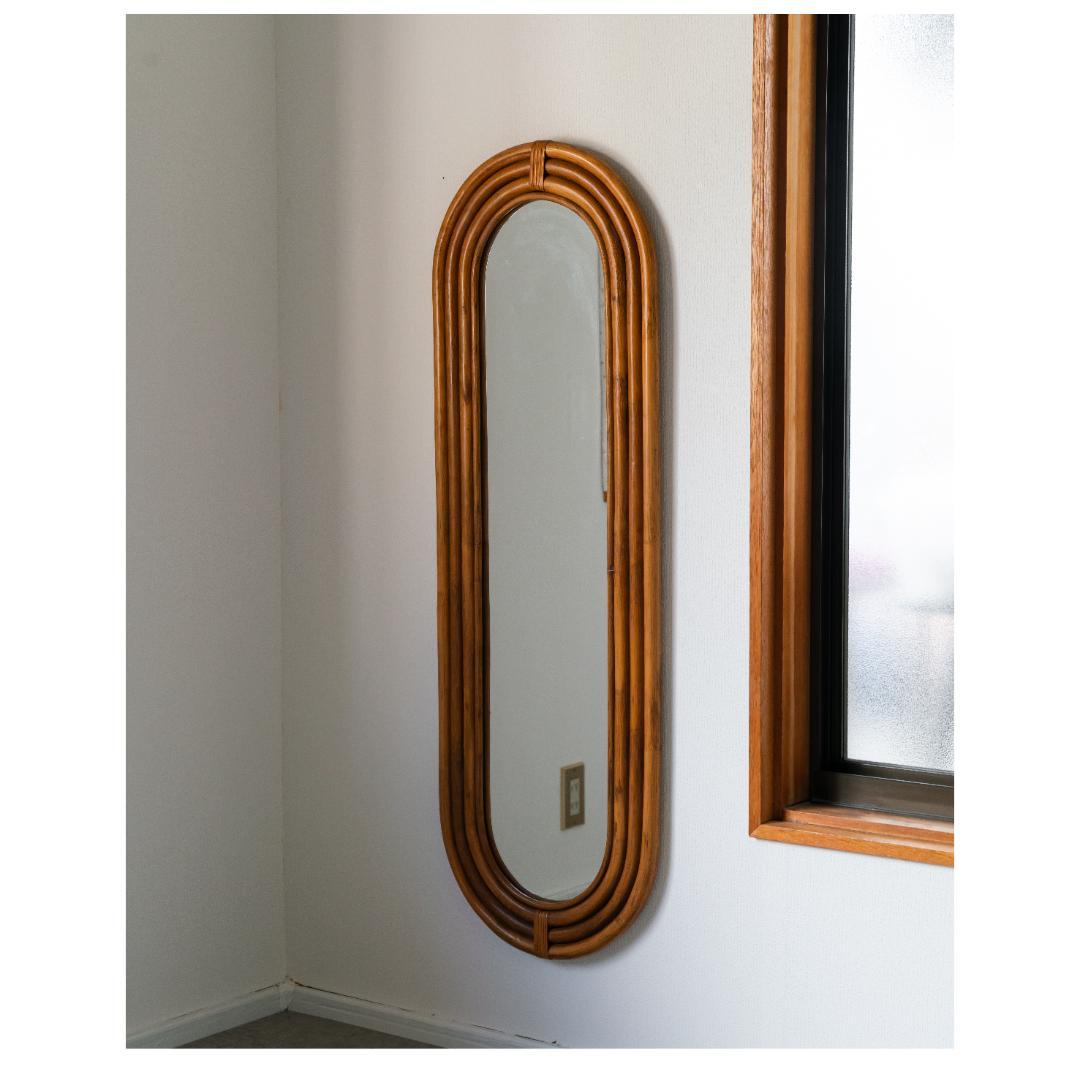 ヴィンテージ ラタン ウォールミラー 藤家具 昭和レトロ　アンティーク