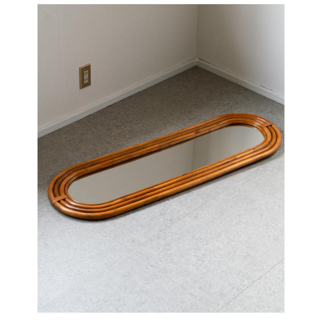 ヴィンテージ ラタン ウォールミラー 藤家具 昭和レトロ　アンティーク