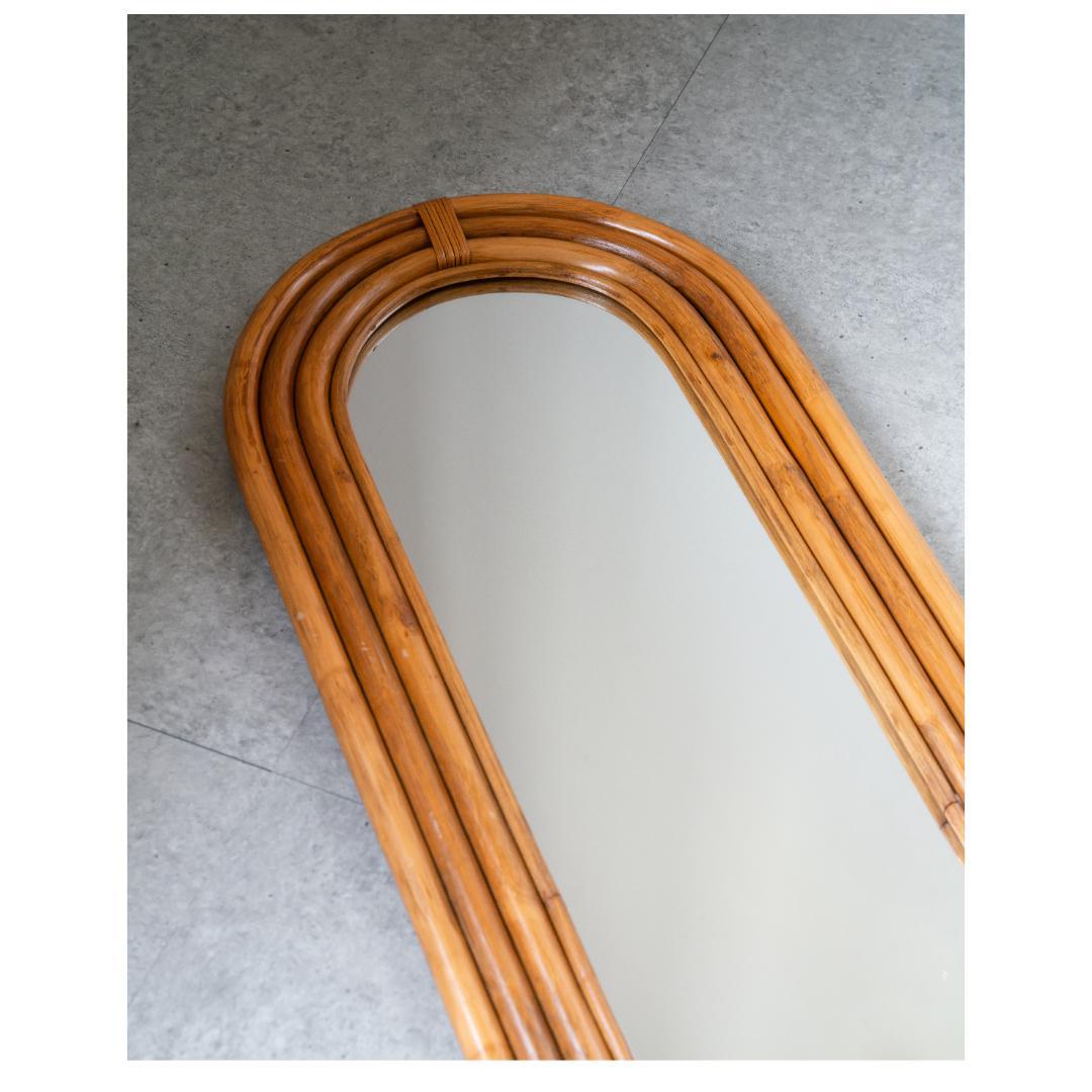 ヴィンテージ ラタン ウォールミラー 藤家具 昭和レトロ　アンティーク