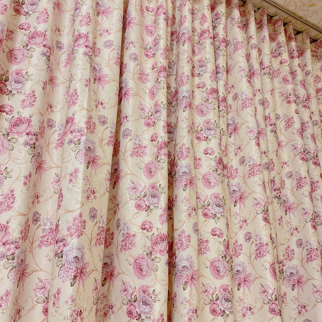 フローラル 花柄 幅200cm 北欧 ヨーロピアン 両面柄 オーダーカーテン