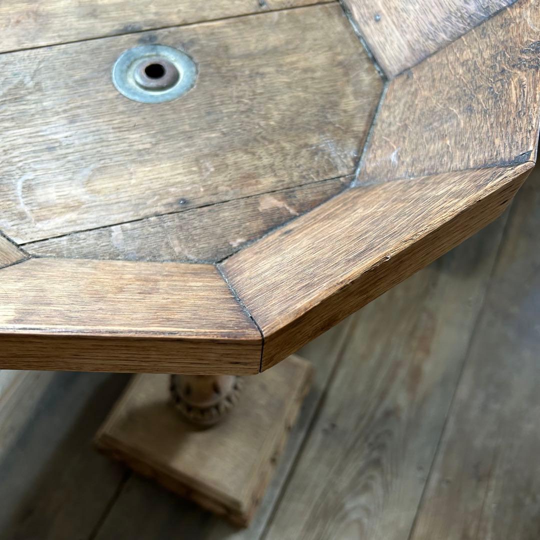 フランスアンティーク 剥離 木製バードバス 花台 スタンド 回転式　回転台