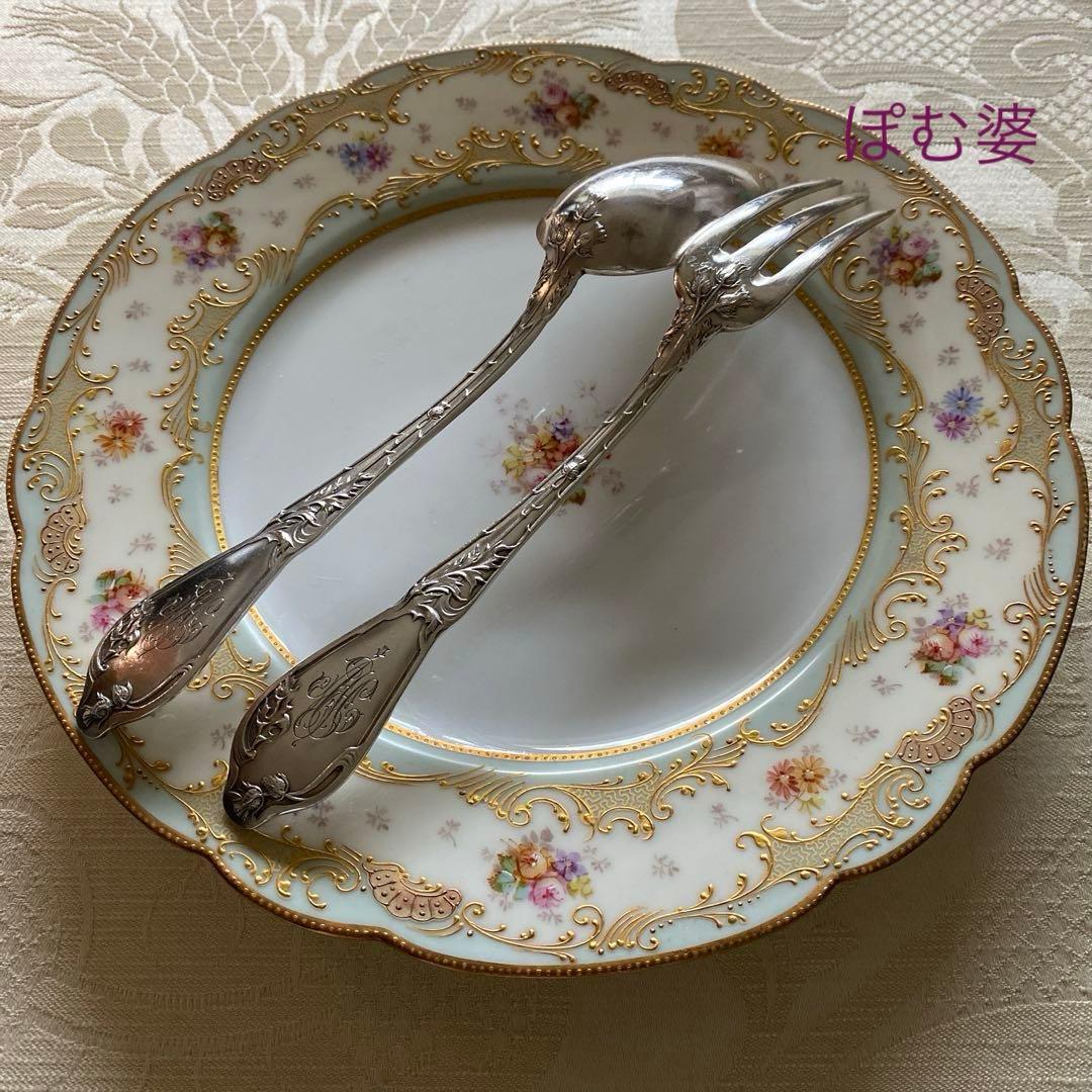 【フランス／Boulenger】純銀／フォーク＆スプーン ３組※元箱付「アザミ」