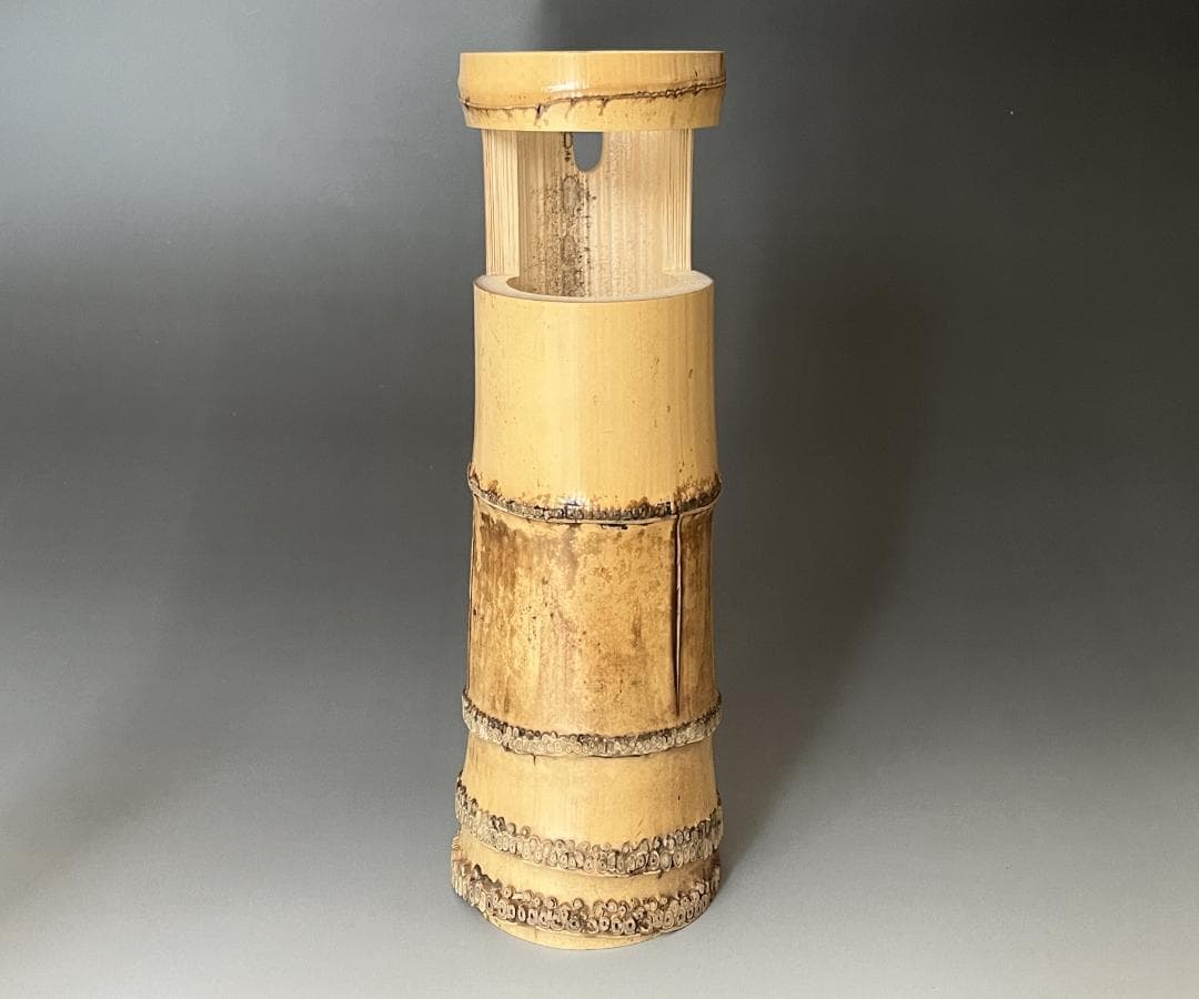 高野宗陵作　竹　一重切　花入　堀内宗完書付　銘「清閑」