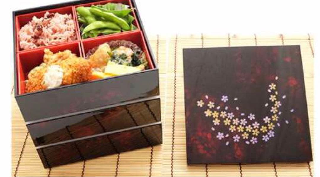 【新品未使用】 紀州塗り 三段重箱 漏れ防止蓋付き 桜柄 お花見弁当箱