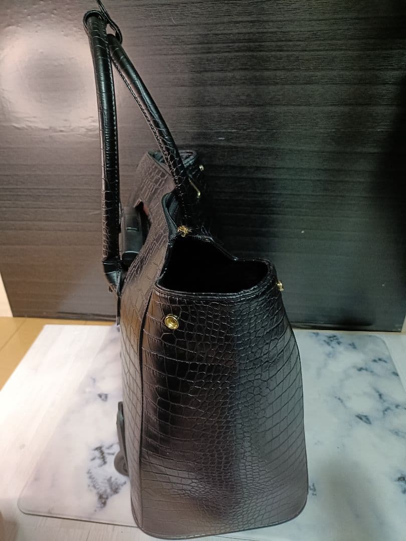 cooco クーコ　クロコ型押しキャリーカート　アルミハンドル　2way 黒