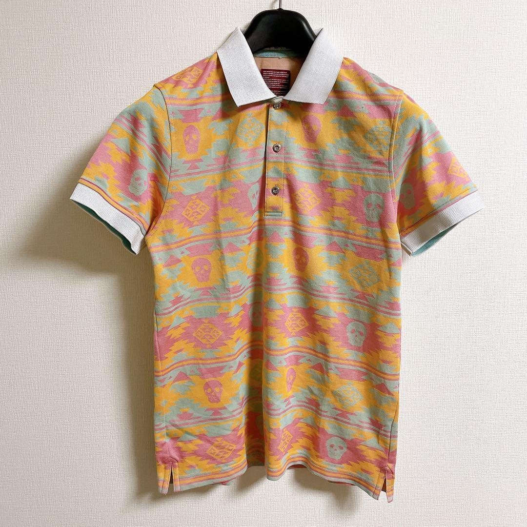 MARK&LONA ストレッチ　ジャガード　スカル　総柄　半袖　ポロシャツ