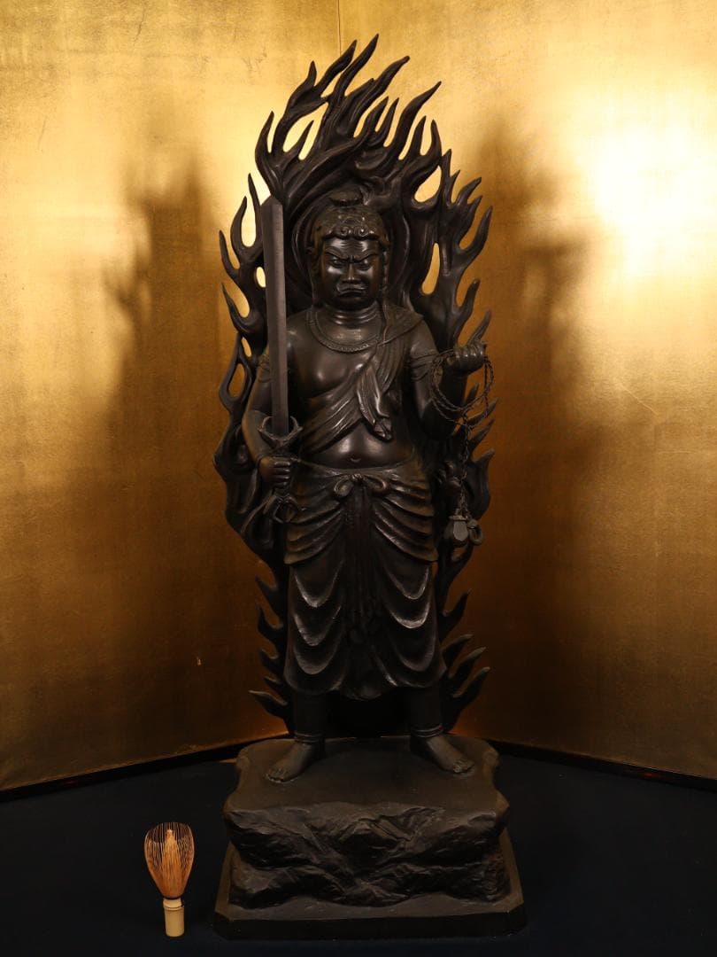 BK259　本物保証　般若純一郎 作　「 不動明王立像 」 ブロンズ　高さ98㎝