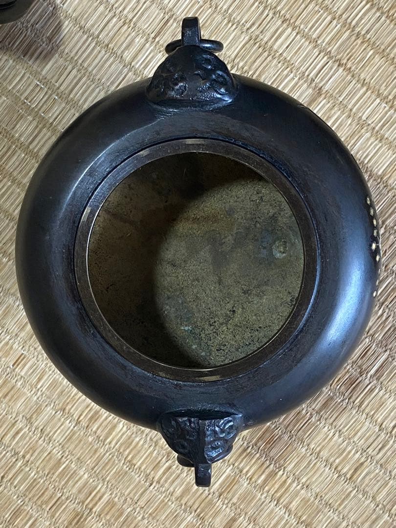 ♦獅子飾り 自在遊環 三足香炉 高岡銅器 銅製 唐金 香道具 置物 飾り 骨董品