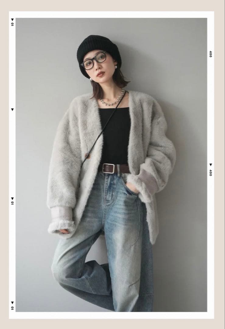 バッグ付エコファーノーカラーコートグレー lumier リュミエ