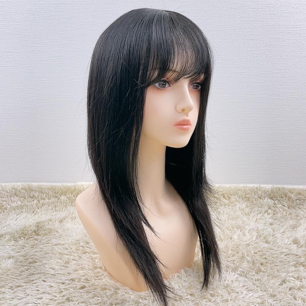 人毛100% フルウィッグ 医療用 ロング ストレート 黒髪 ブラック 50cm
