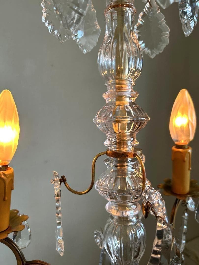 フランスアンティーク　シャンデリア　３灯　ガラスドロップ　シャビー　店舗什器
